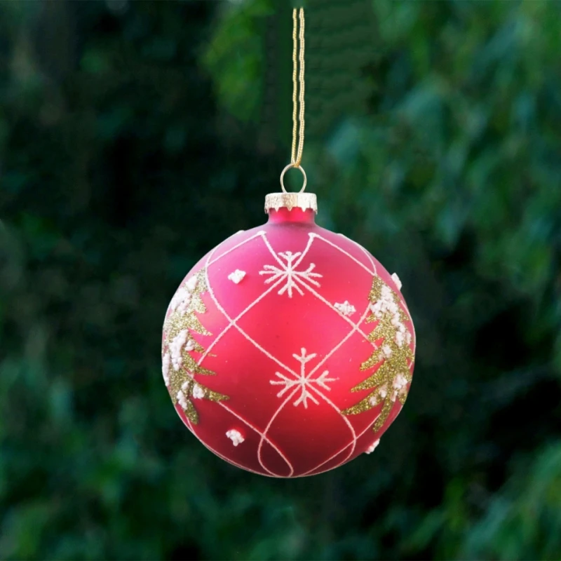 Free Shipping 12pcs/pack Diameter=8cm Hand Drawing Red Glass Globe Christmas Tree Home Decoration Round Ball Hanging Pendant