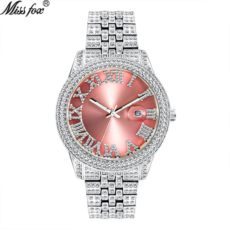 Official brand free shippingFashion Roman Rice Noodle Plate Full Diamond Waterproof Luminous QuartzMen's Watch