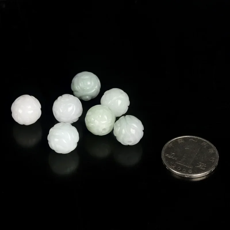 3PC Natural Jade Emerald Lotus Carved Beads 13mm DIY Accessories Bangle Charm Jewellery Fashion  Hand-Carved  Luck Amulet