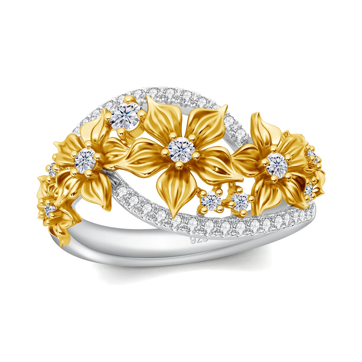 Einzigartiger, trendiger Blumen-Moissanit-Ring mit Zertifikat, luxuriöser Ehering für Damen, Verlobungsfeier, Schmuckzubehör im Angebot – Detail 4
