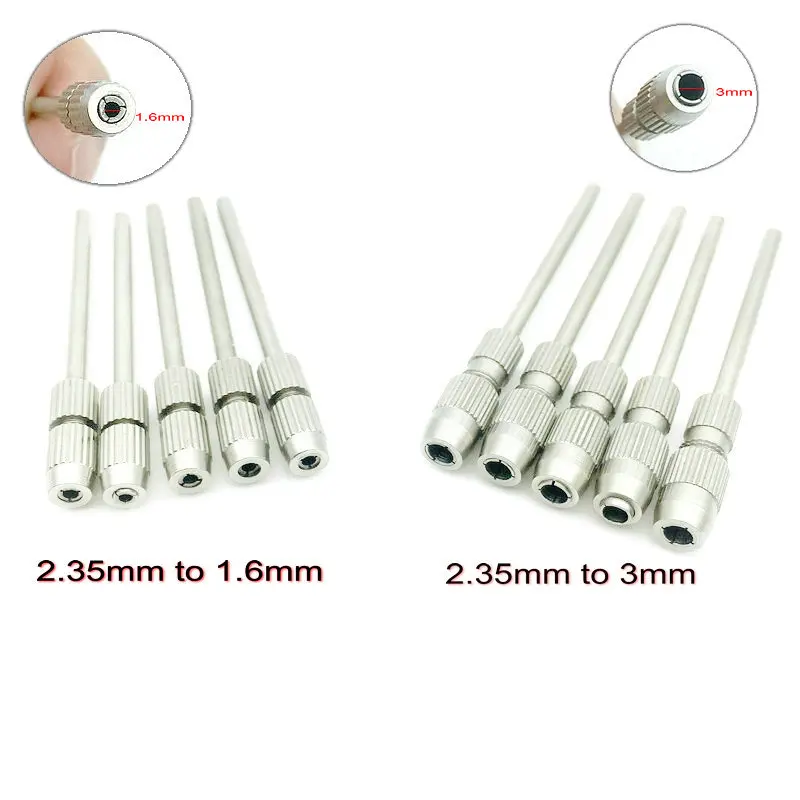 Adaptador de fresas para taladro Dental, convertidor de 2,35mm a 1,6mm/2,35mm a 3mm, pulidor de vástago, herramientas de dentista, 5 unids/lote