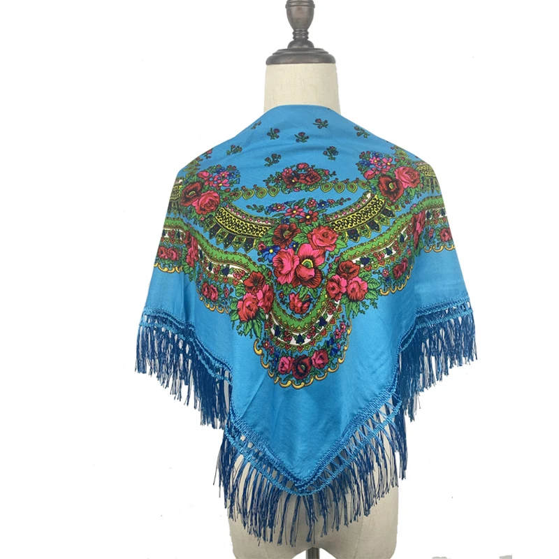 Russian Square Scarf Ethnic Style Retro Female Autumn and Winter Cotton Scarf Ladies Wrap Head Shawls and Wraps Women Foulard