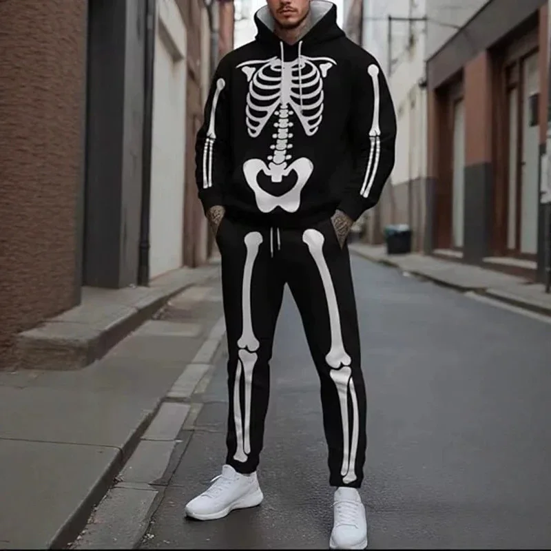Daily Outdoor Hoodie Sweatshirt And Pants Suits Mens 2026 Autumn Pattern Print Two Piece Sets Male Streetwear Vintage Outfits