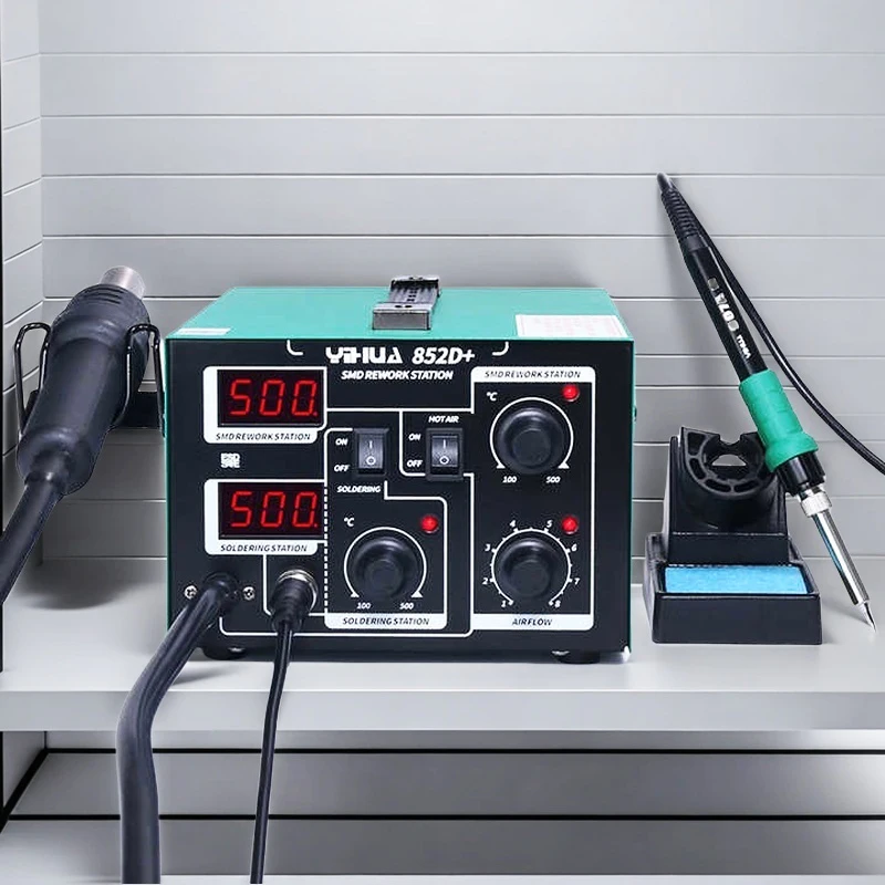 

YIHUA 852D+ Air Pump Air Gun Hot Welding Soldering Station With Soldering Iron Heat Gun Tool BGA Welding SMD Desoldering Station