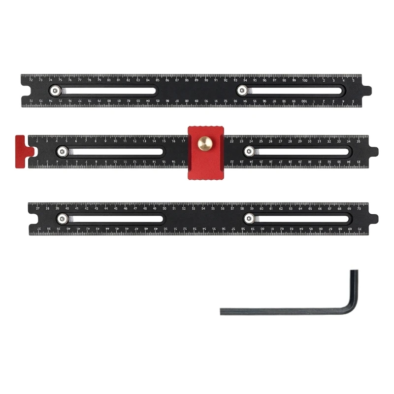 Board Positioning Fence with Connectable Guides, Sliding Stop, Metal Hardware, and Alignment Block for Guided Cutting