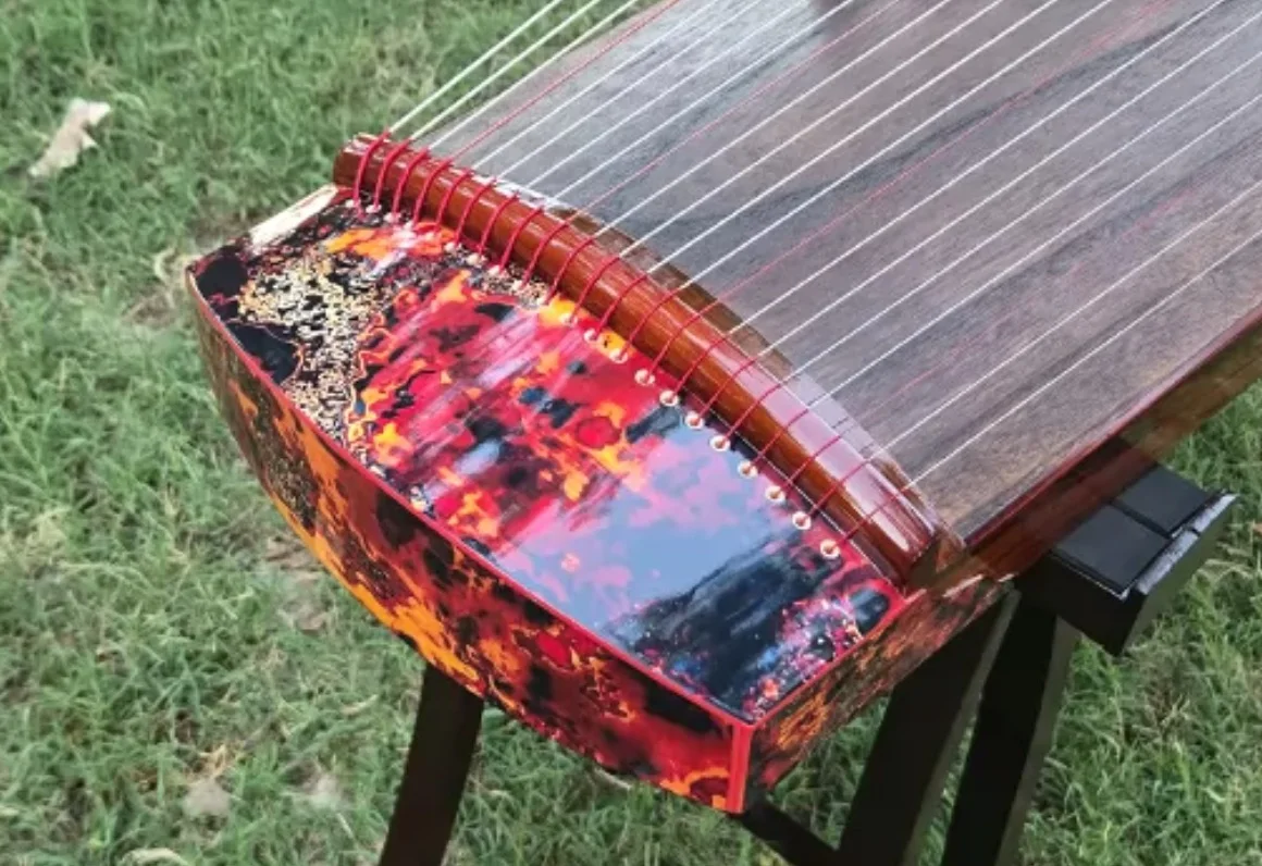 Chinese Guzheng 125cm Semi‑Carved Body Blazing Flame Painted Traditional Chinese String Instrument