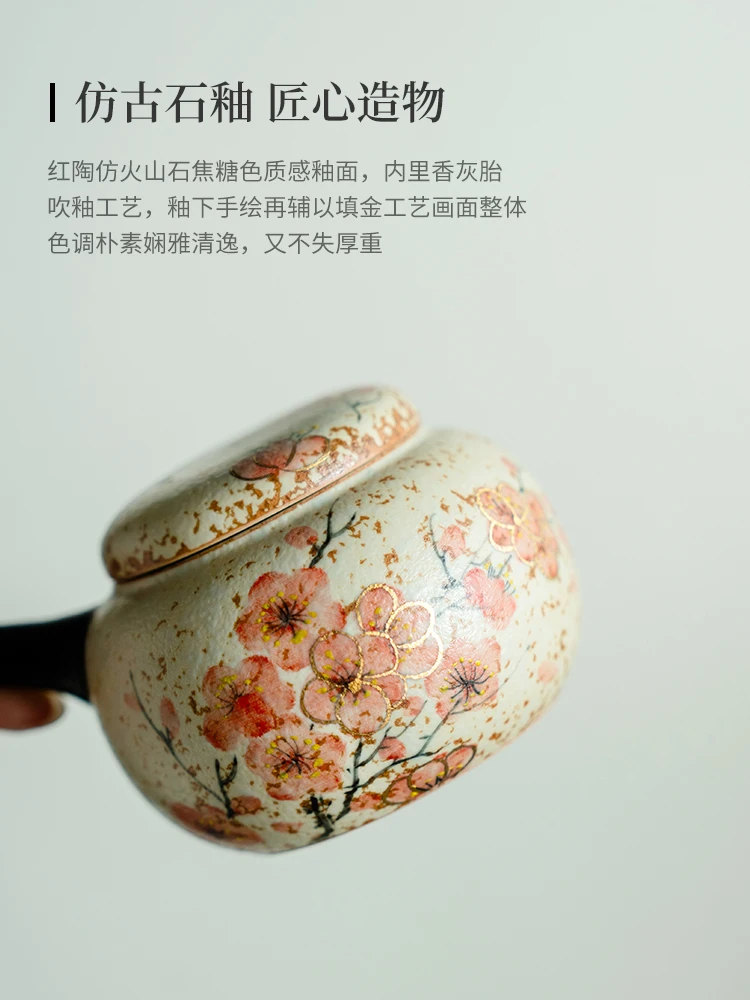 Ceramic Teapot High-End Household Blue and White Firestone Red Pure Hand Drawing Plum Blossom Anti-Scald Side Handle Pot