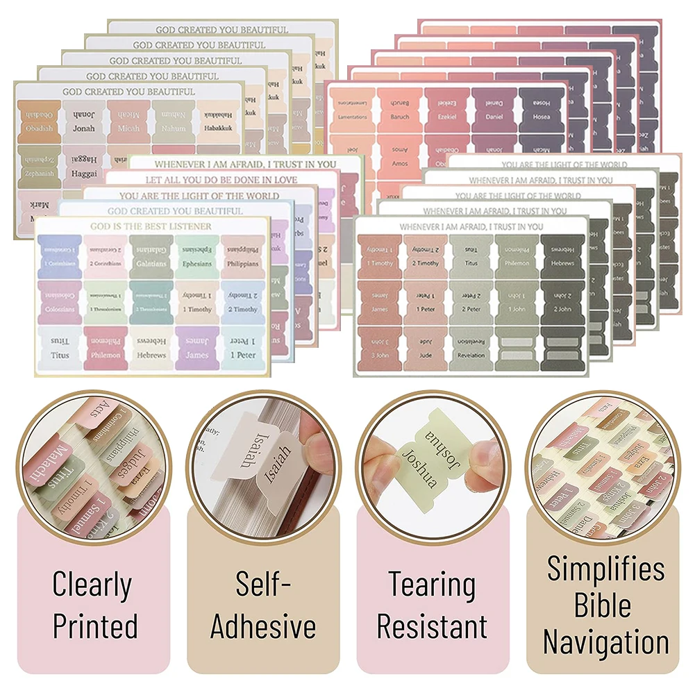 5 Sheet Bible Index Label Sticker Self-adhesive Paper Tabs Bookmark Stickers Study Supplies Decorative Label for Study Reading