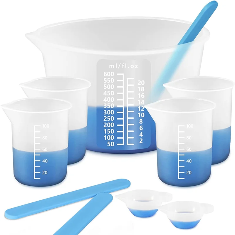 

A67M-Silicone Measuring Cups For Epoxy Resin With 600&100Ml Silicone Cups, Silicone Stir Sticks, Mixing Tool