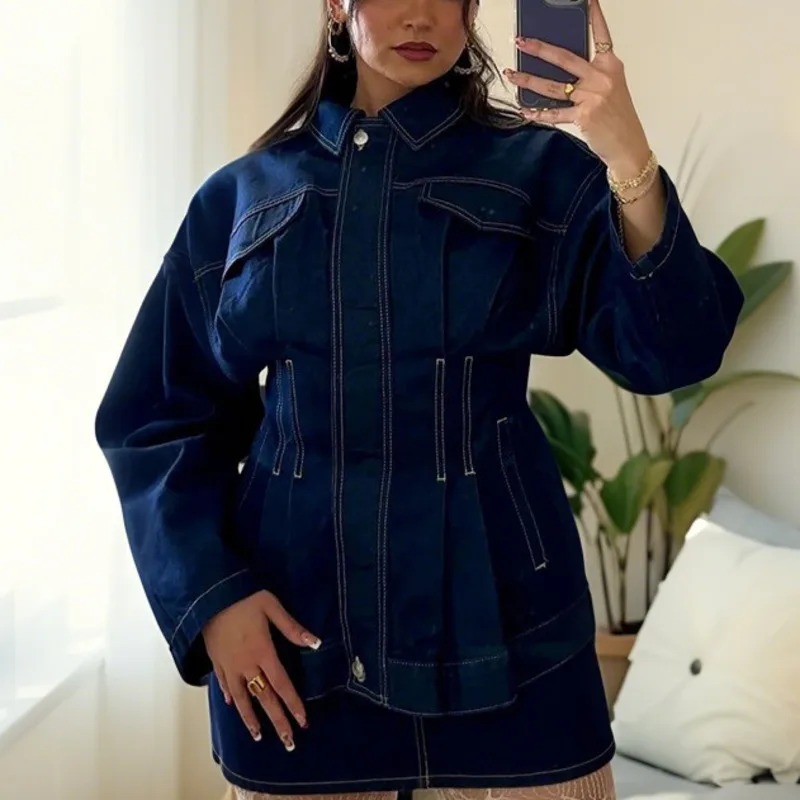 ANJY 秋の新女性トレンディなデニムジャケットシングルブレ - Women'S Fashion Denim Jacket のレビューと価格