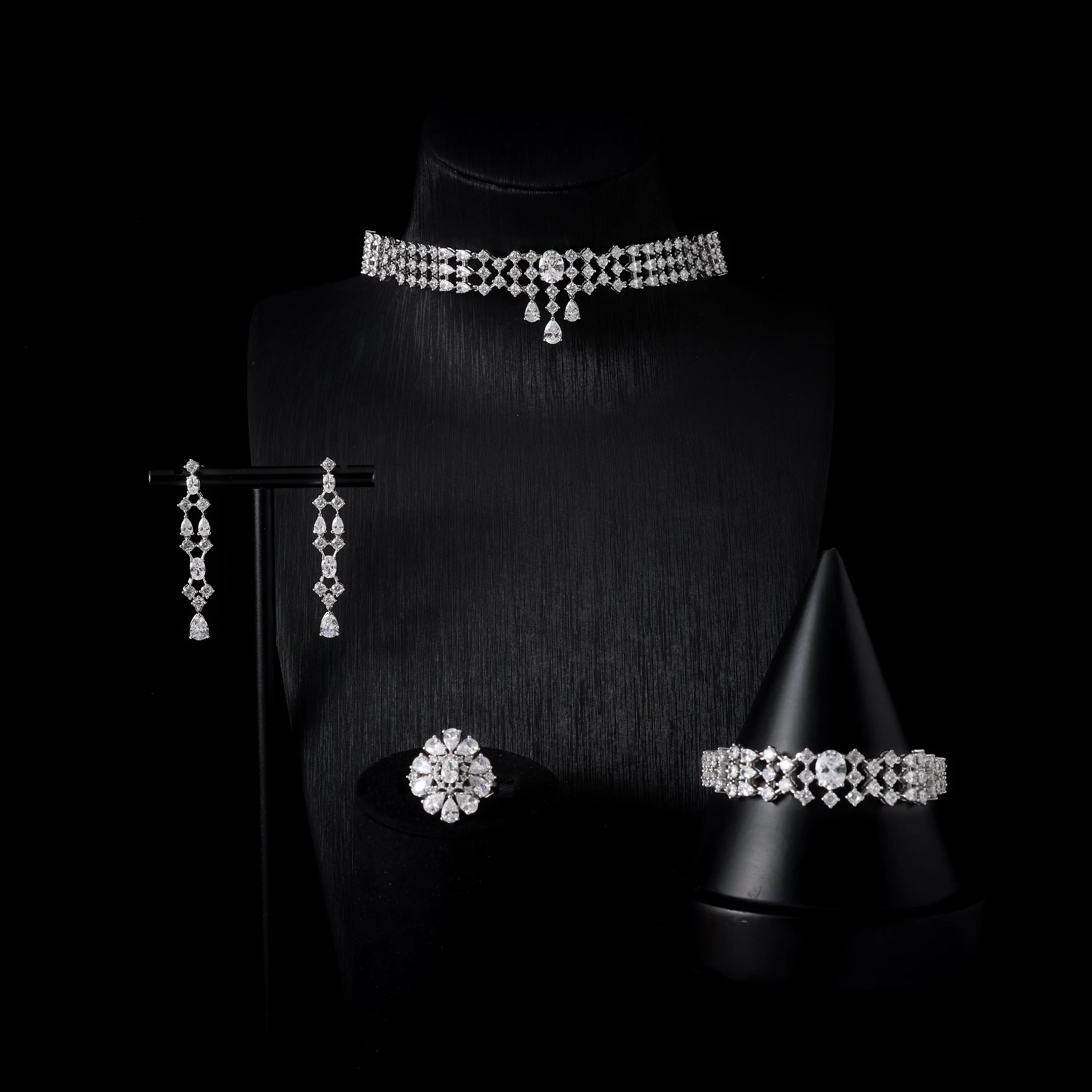 

00104 Choker Necklace Sets for Women Cubic Zirconia Bridal Jewellery Set Dubai Saudi Party Engagement Accessory