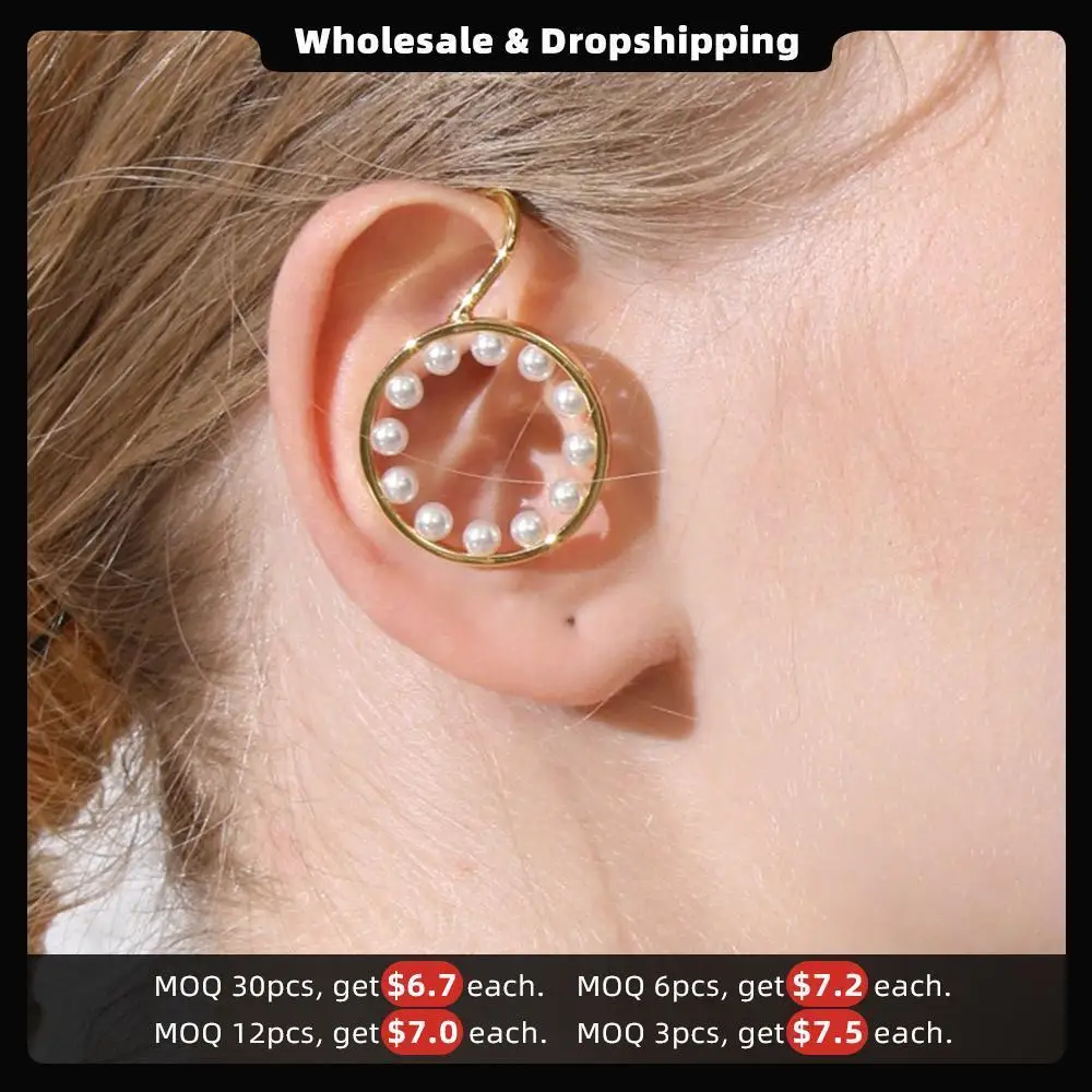 ENFASHION Pearl Circle Ear Cuff Clip On Earrings For Women Statement Gold Color Earcuff Earings Without Piercing Jewelry E191106