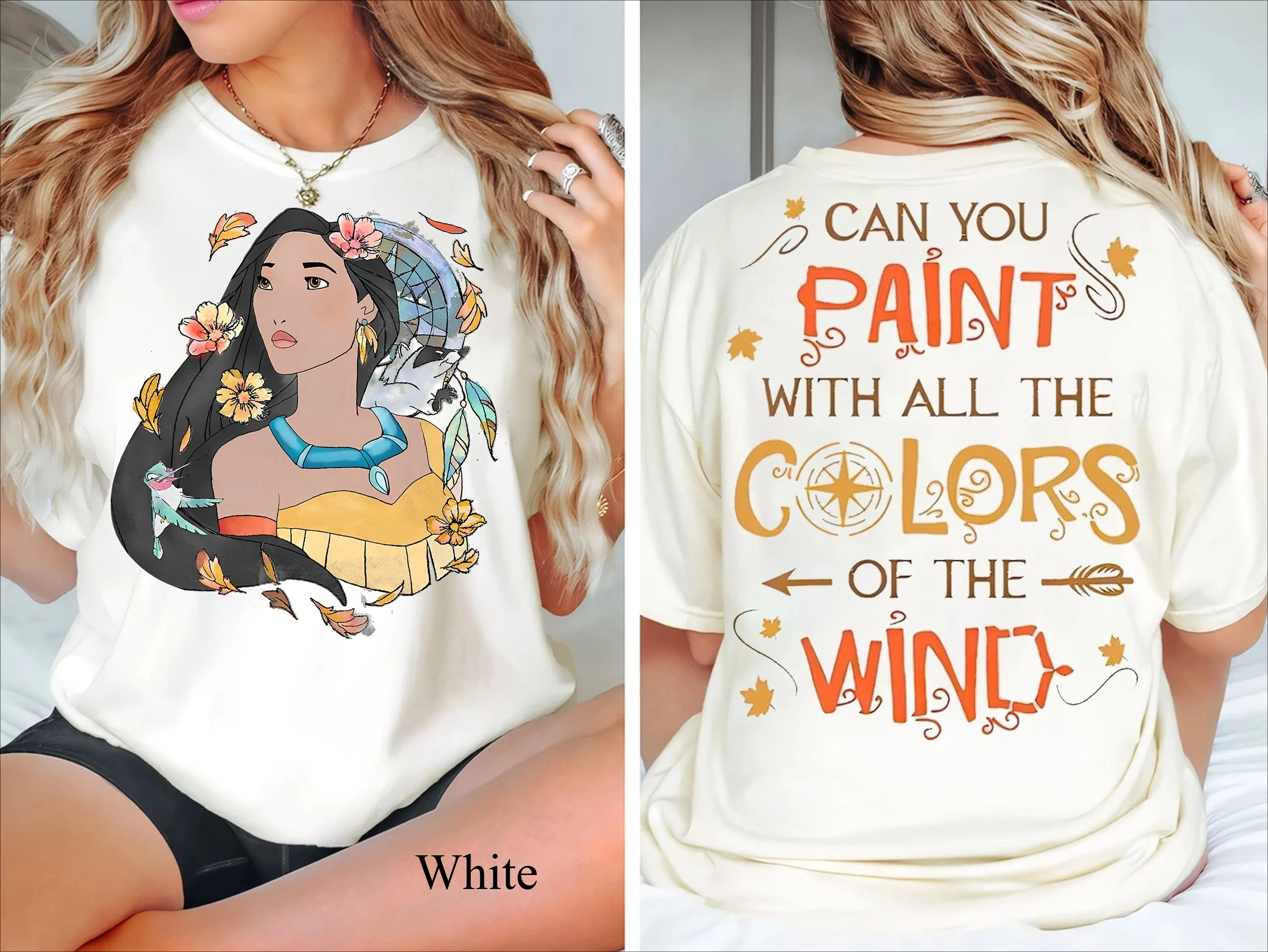 Camiseta bonita de dos caras con retrato de Disney Pocahontas, camiseta Meeko Afternoon Dreaming, camiseta Wdw Magic Kingdom