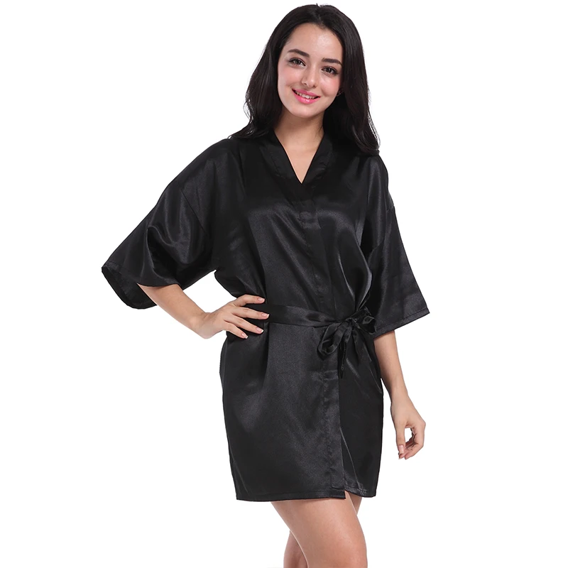 Women\'s Pure Short Silky Robes Bridesmaid Party Satin Robe Sleepwear For Wedding