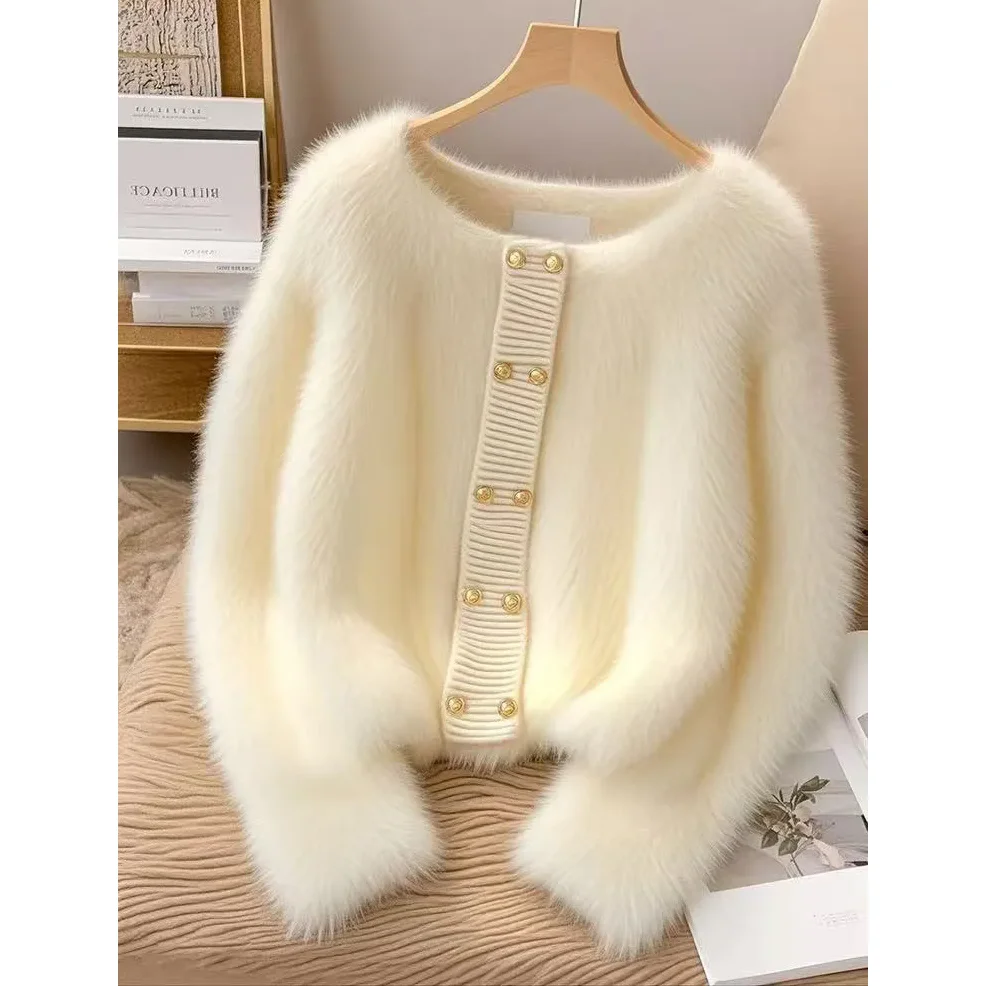 

Autumn Winter New High-End Sweater Women's Outer Wear Fashion Loose Gentle Imitation Mink Velvet Cardigan Knitted Coat Tops