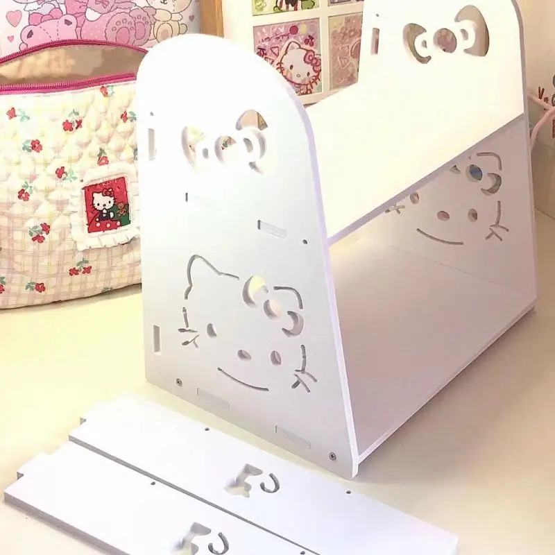 لطيف الكرتون Sanrioed Kuromi Hellokitty Cinnamoroll سطح المكتب تخزين الرف طبقة مزدوجة تخزين الرف منضدة الزينة تخزين الرف