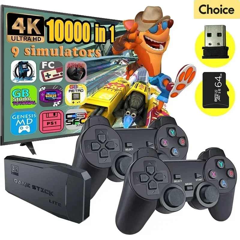 M8 Game Console Built-in 20000 + 64GB Two-person Wireless Controller 2.4G Stick 4K HD PS1 GBA Video Children\'s Christmas Gift