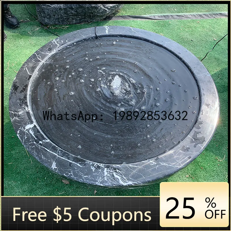 LYY    Carving Japanese Water Feature Fountain Black Mountain Stone Water Bowl Landscape Indoor Flowing Water Marble Hotel