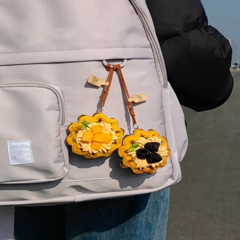 Simulation Food Egg Tart Keychain Sunflower Miniature Dessert Egg Tart Model Keyring Puff Pastry Shape Creative Egg Tart Pendant