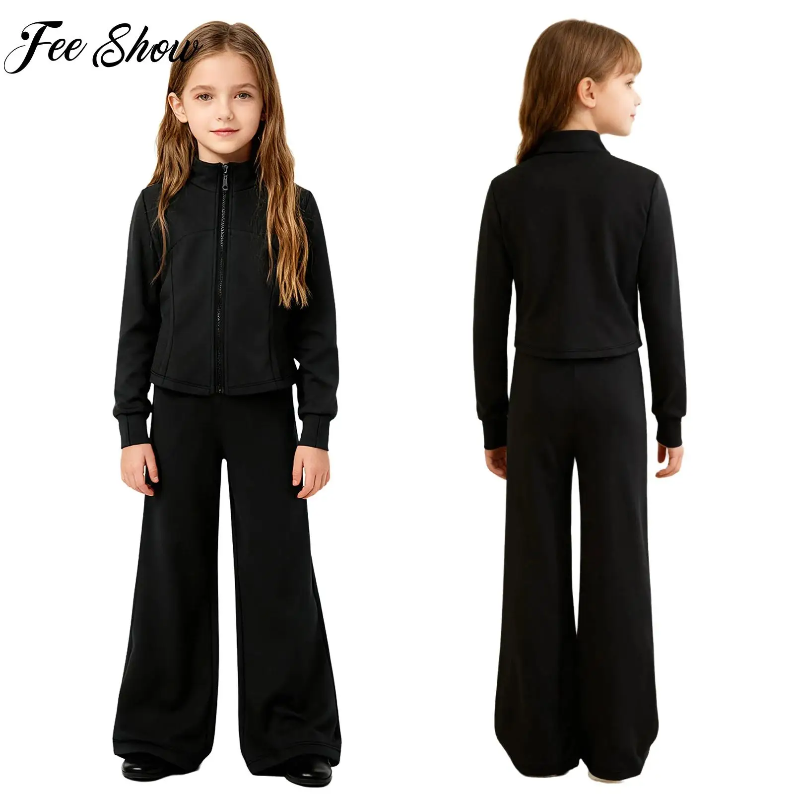 الفتيات الحديثة ممارسة الرقص الزي قطعتين الرياضة مجموعة تجريب ممارسة الجري الملابس طويلة الأكمام Thumbholes سترة + السراويل #1