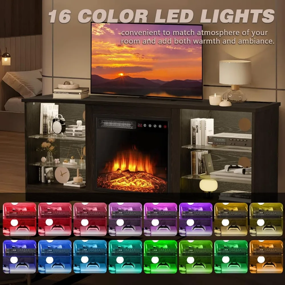 Fireplace TV Stand for TVs up to Console withElectric Fireplace & Remote, Wooden Modern Entertainment Center for Living Room