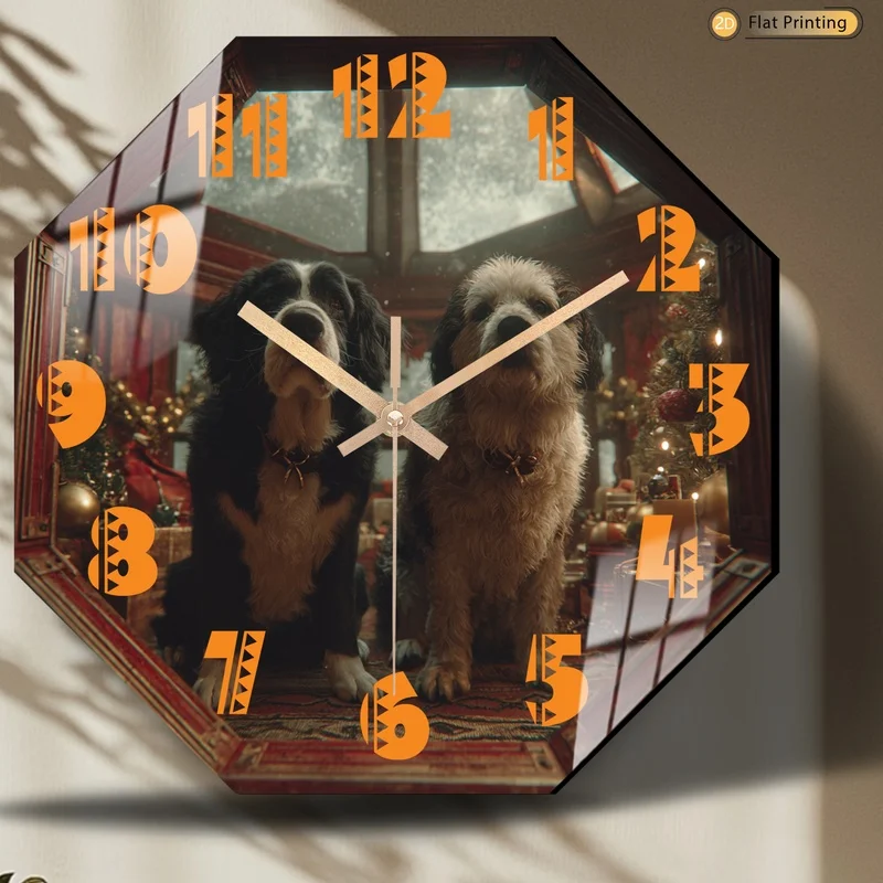 1pc Attractive Vintage Christmas Themed Octagonal Analog Wall Clock for Farmhouse Dining Room Ideal Wedding Valentine's Day Gift