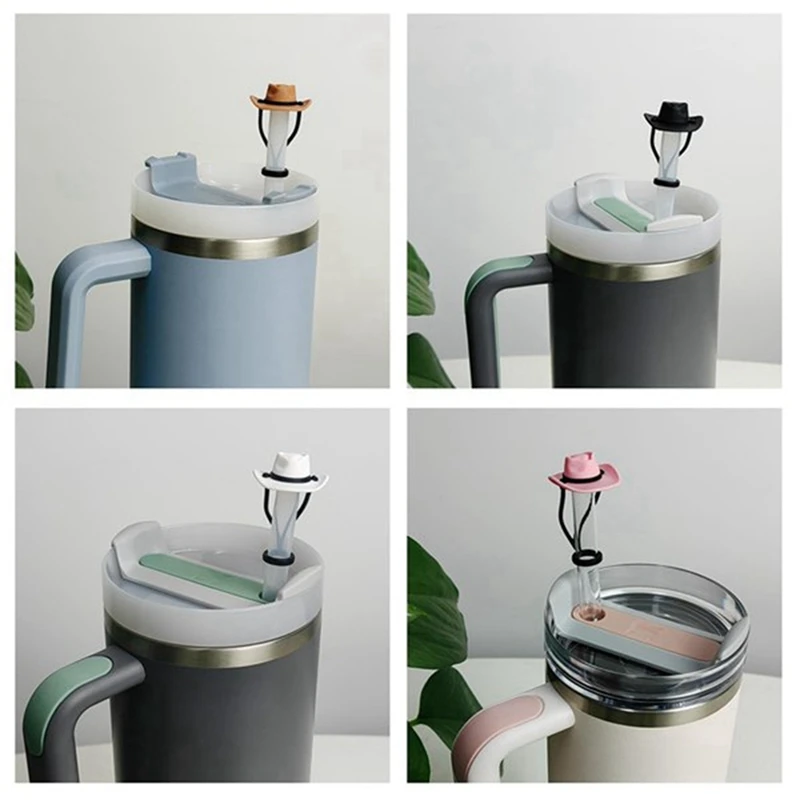 8 buah topi koboi silikon penutup jerami topi untuk Stanley Cup, kompatibel dengan Stanley 30 & 40 Oz Tumbler (koboi)