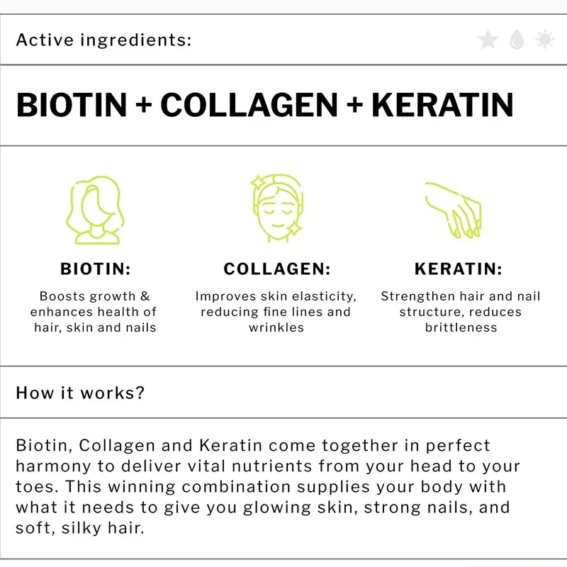 Vitamin Supplements - Biotin and Collagen Capsules Energy Boost Hair Growth Strong Nail Repair Skin Health Adult Beauty Care