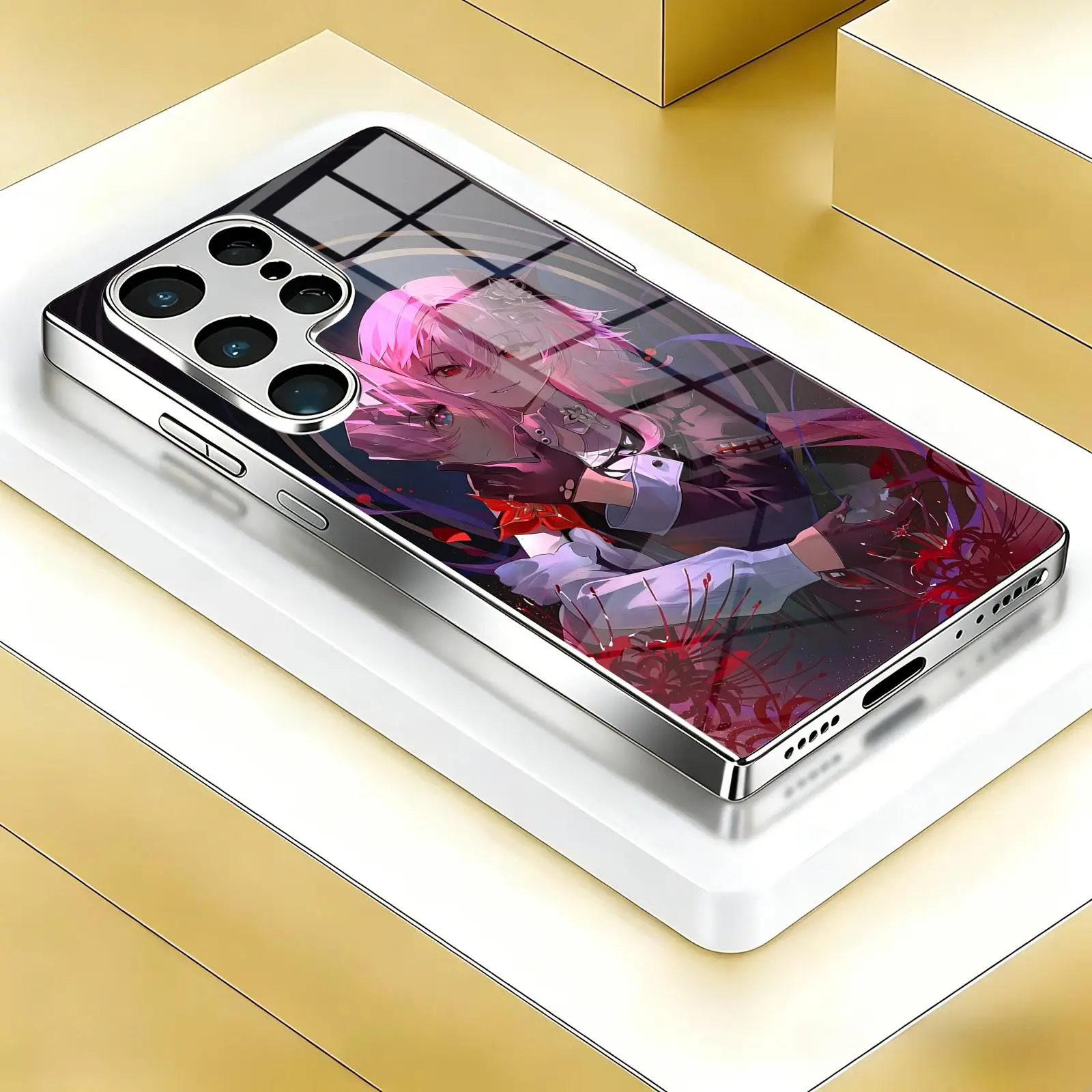 Phone Case For Samsung S26 S25 S24 S23 S22 S21 Plus Ultra Note20 Electroplated glass Phone Case Honkai Star Rail Evernight
