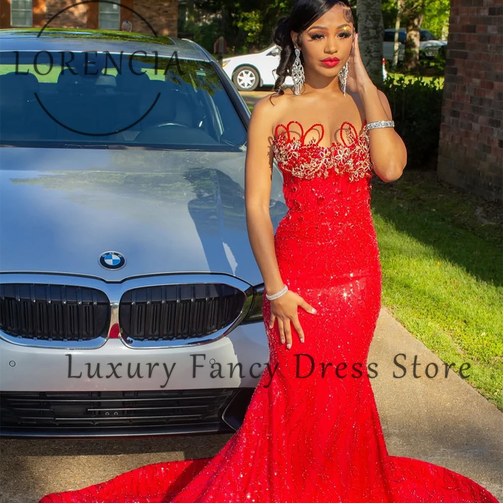 

Luxury Beading Prom Dresses Glitter Sequin Mermaid Wedding Party Gowns Customized Strapless vestidos de cerimônia Woman's Dress