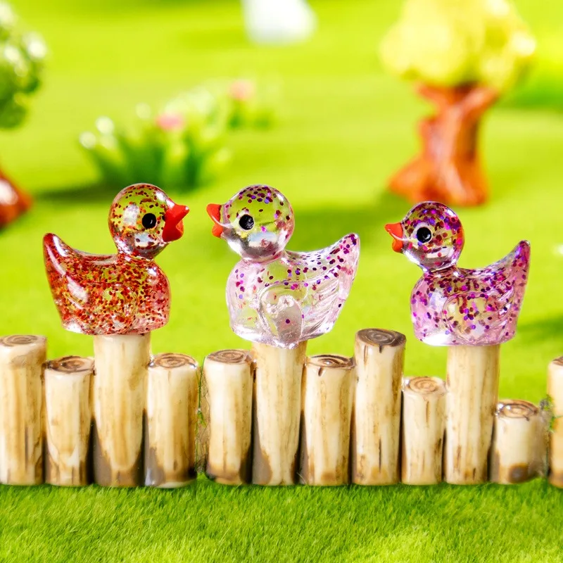 Conjunto de pato de resina luminosa, 5 peças, decoração em miniatura brilhante para jardins de fadas diy, resina segura para crianças, adesivos que brilham no escuro