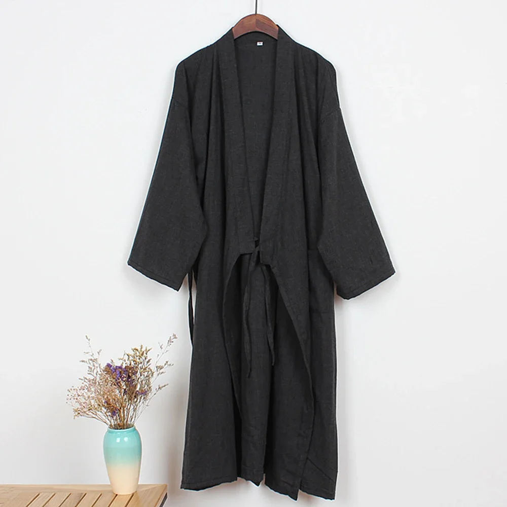 

Yukata Robe Kimono Casual Japanese Loose Bath Robe Sleeping Sleepwear Costumes Long Cotton Up Men Lace Pajamas Color Solid