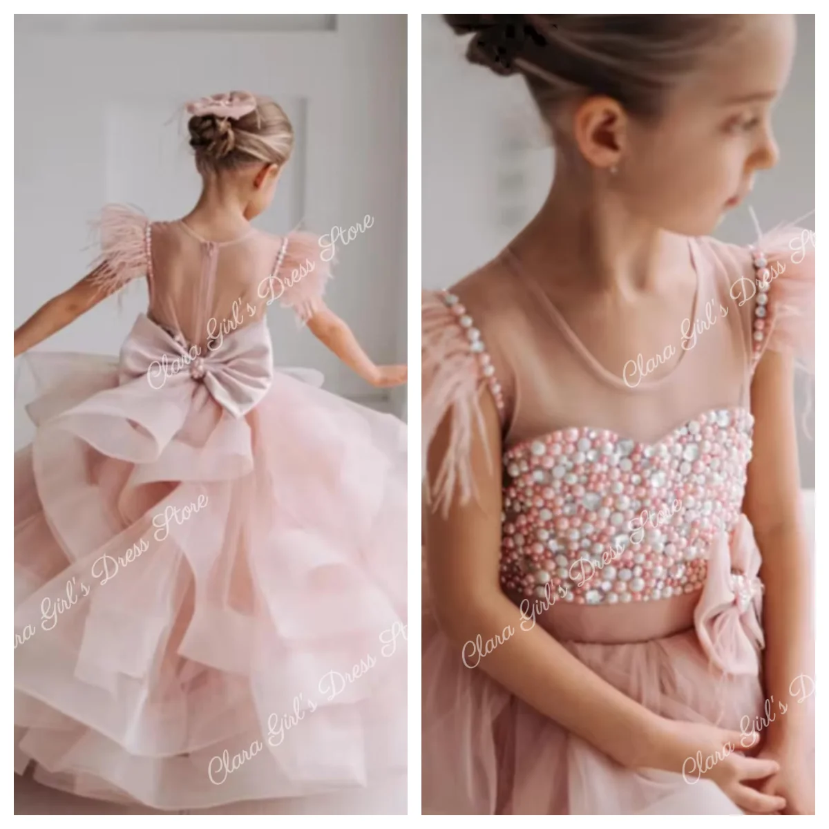 فستان الأميرة المطرز على شكل زهرة للفتيات فستان فاخر مطوي للفتيات أول مناولة لحفلات أعياد الميلاد قابل للتخصيص #1