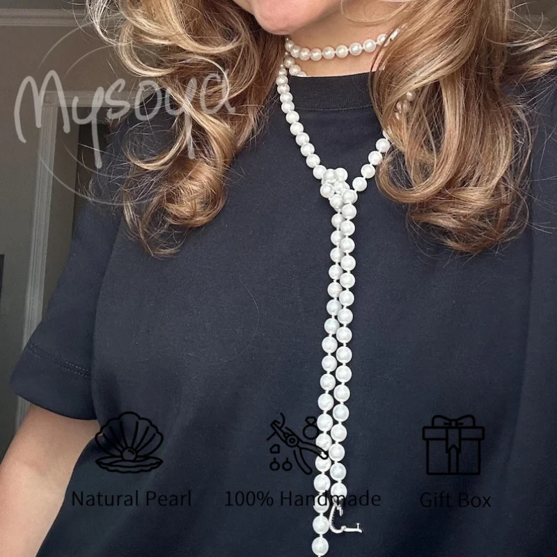 

Mysoya White Freshwater Pearl Long Necklace 7-8mm Pearl Gift Box for Him/ Her Mother's Day/ Father's Day/ Wedding/ Birthday Gift