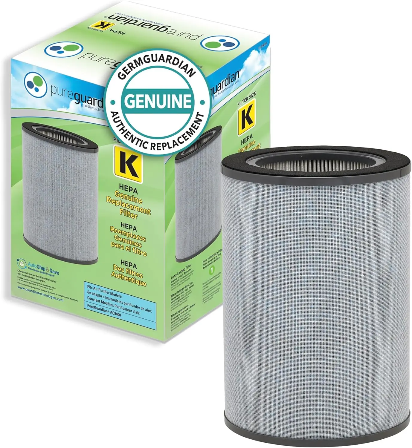 

Filter K ° HEPA Pure Air Purifier Filter, Removes 99.97% of Pollutants for Air Purifiers AC9400W and AC9600W, FLT9400