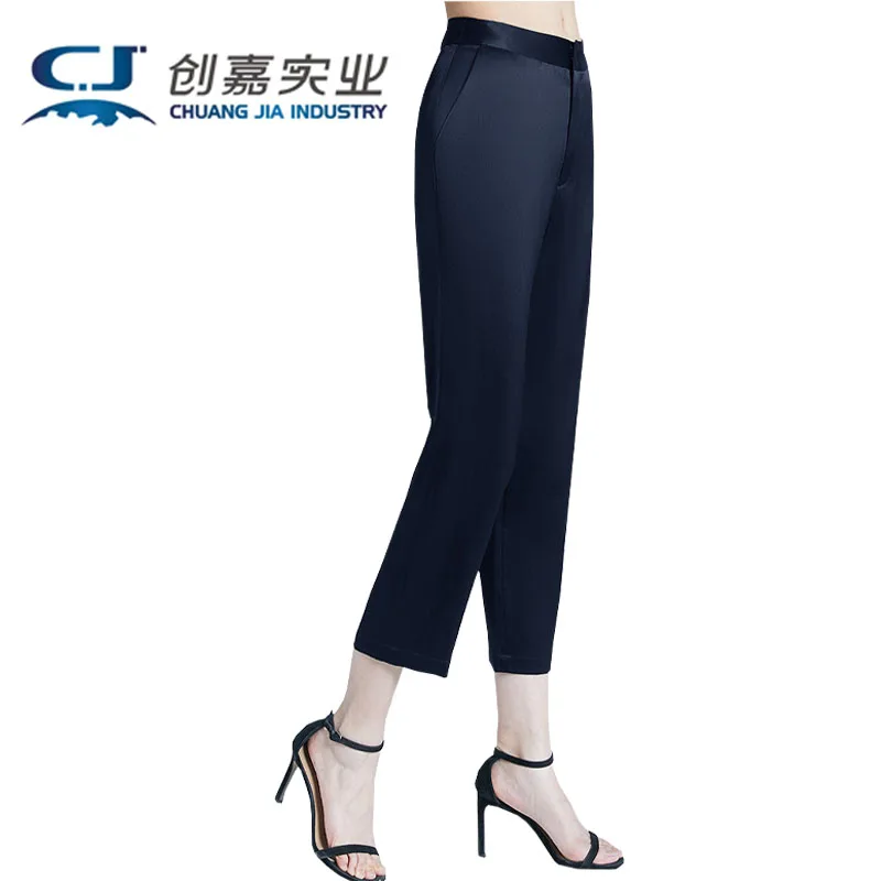 

High-end Heavy Silk Women's Spring Summer Nine-point Pants Black Mulberry Silk Pencil Slim-fit Plus Size Fat Girl Good quality