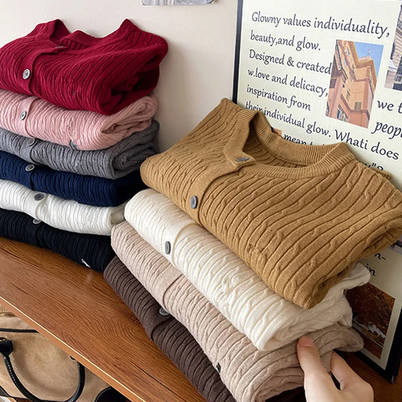 

Knitwears Long Sleeve Knitted Sweater Women Cardigans Sueter Feminino New O-Neck Black Knit Sweater Cardigan Women Tops Q2196