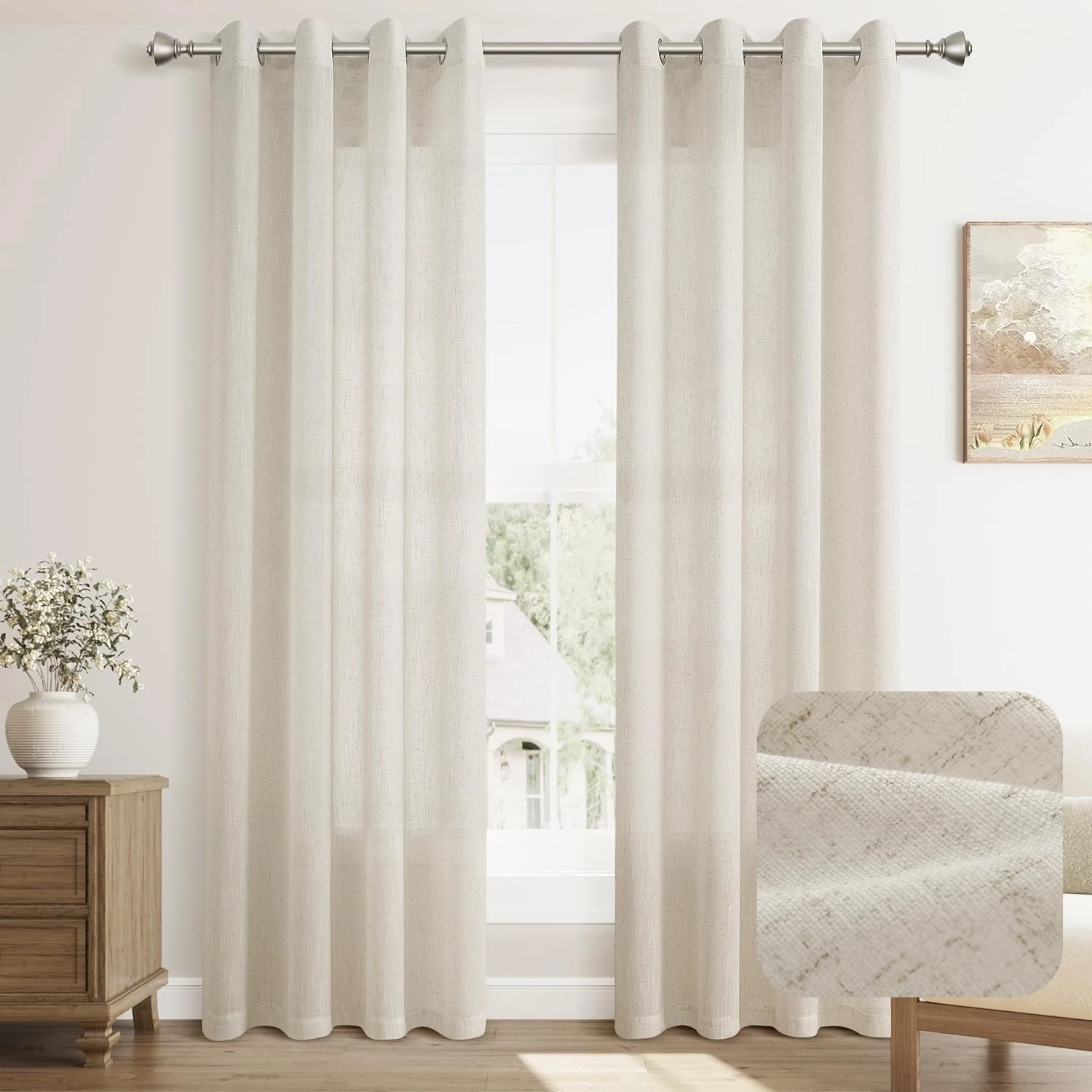 

310cm Height Faux Linen Solid Color Sheer Curtain for Living Room Bedroom Light Blocking Curtain Privacy Window Tulle Curtain