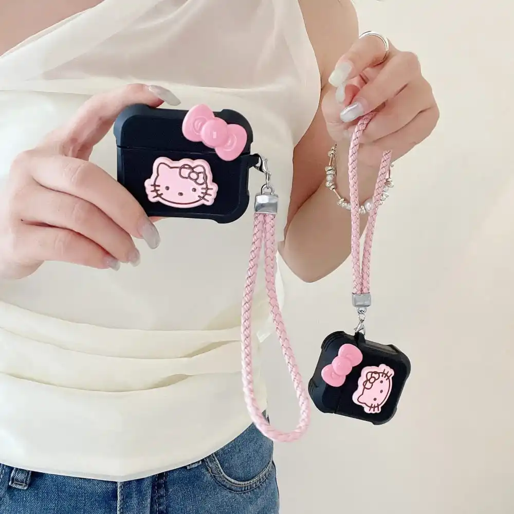 イヤホン用の素敵な保護ケース,1, 2, 3プロ,漫画のキャラクター,イヤホン用,ストラップ付き,ハローキティ,柔らかくてかわいい,特別オファー