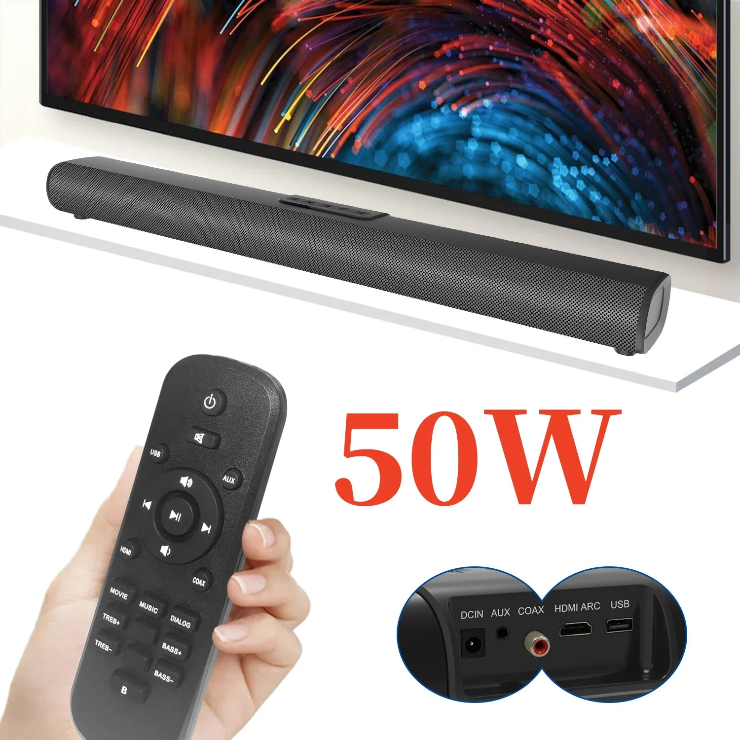 50W High-power Strip TV Soundbar Home Theater System Speaker BT5.0 Computer Theater Wired Wireles Home Surround Sound Subwoofer