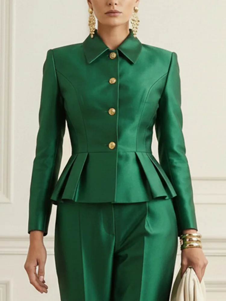 

UOOZEE 2026 Новая весенняя женская элегантная блузка с оборками и воротником-стойкой, длинными рукавами, золотыми пуговицами, офисная рубашка, элегантный вечерний топ