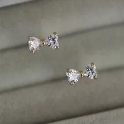 New Fashion Zircon Bow Shape Stud Earrings For Women Simple Mini Golden Color Korean Fashion Girl Jewelry Gift