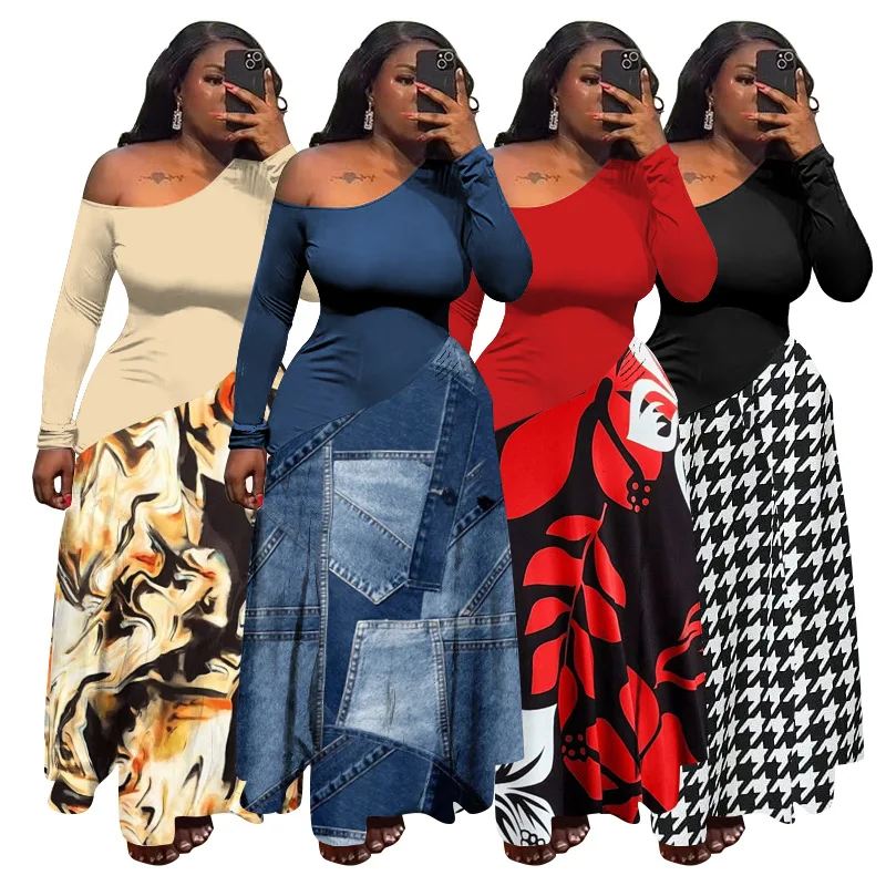 

L-4XL Plus Size African Dresses for Women Spring Fashion Polyester Long Sleeve Printing Long Maxi Dress Dashiki Africa Clothing