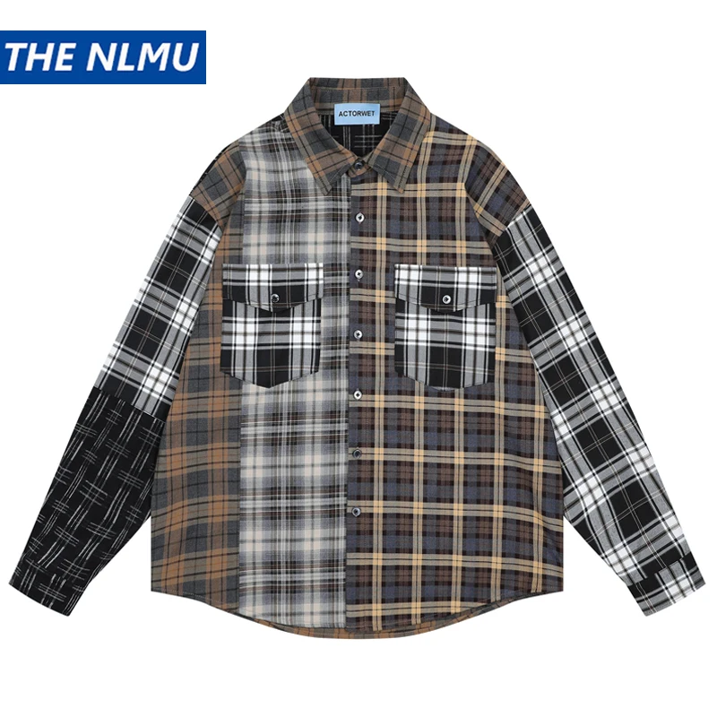 

2024 Autumn Plaid Shirts Men Harajuku Hip Hop Streetwear Shirts Coats Long Sleeve Loose Casual Button Up Blouse Y2K Tops