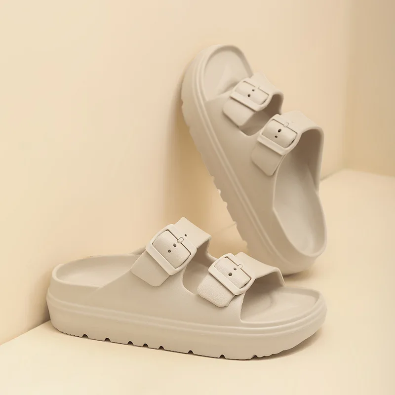 Kidmi – pantoufles d'été à plateforme pour femmes, sandales d'extérieur ornées à Double boucle, antidérapantes, respirantes, chaussures de plage à semelles souples, nouvelle collection