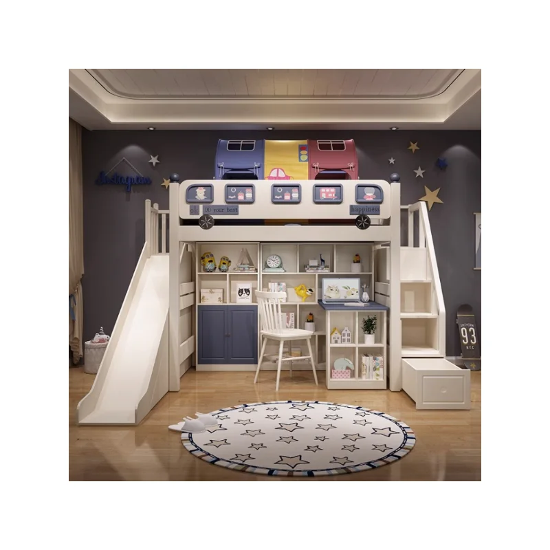 Cartoon car bed all solid wood children's bed and bed empty small apartment two-story bunk bed