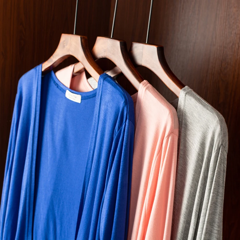 Thin Modal Cotton Shoulder Wrap Women's Spring Summer Medium Length Outerwear Open Cardigan  Color Long Sleeve Sun Prote...