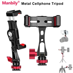 Manbily Metal Phone Holder Clamp with Hot Shoe 360° Rotatable Tripod Adapter Mount Stand for DSLR Camera Monitor iPhone15 SP-09