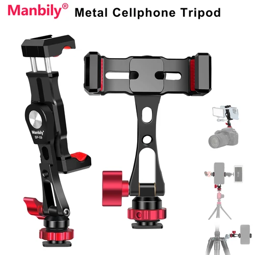 Imagen 1 del producto Manbily Abrazadera de metal para soporte de teléfono con zapata 360 ° Soporte de montaje adaptador de trípode giratorio para monitor de cámara DSLR iPhone15 Sony