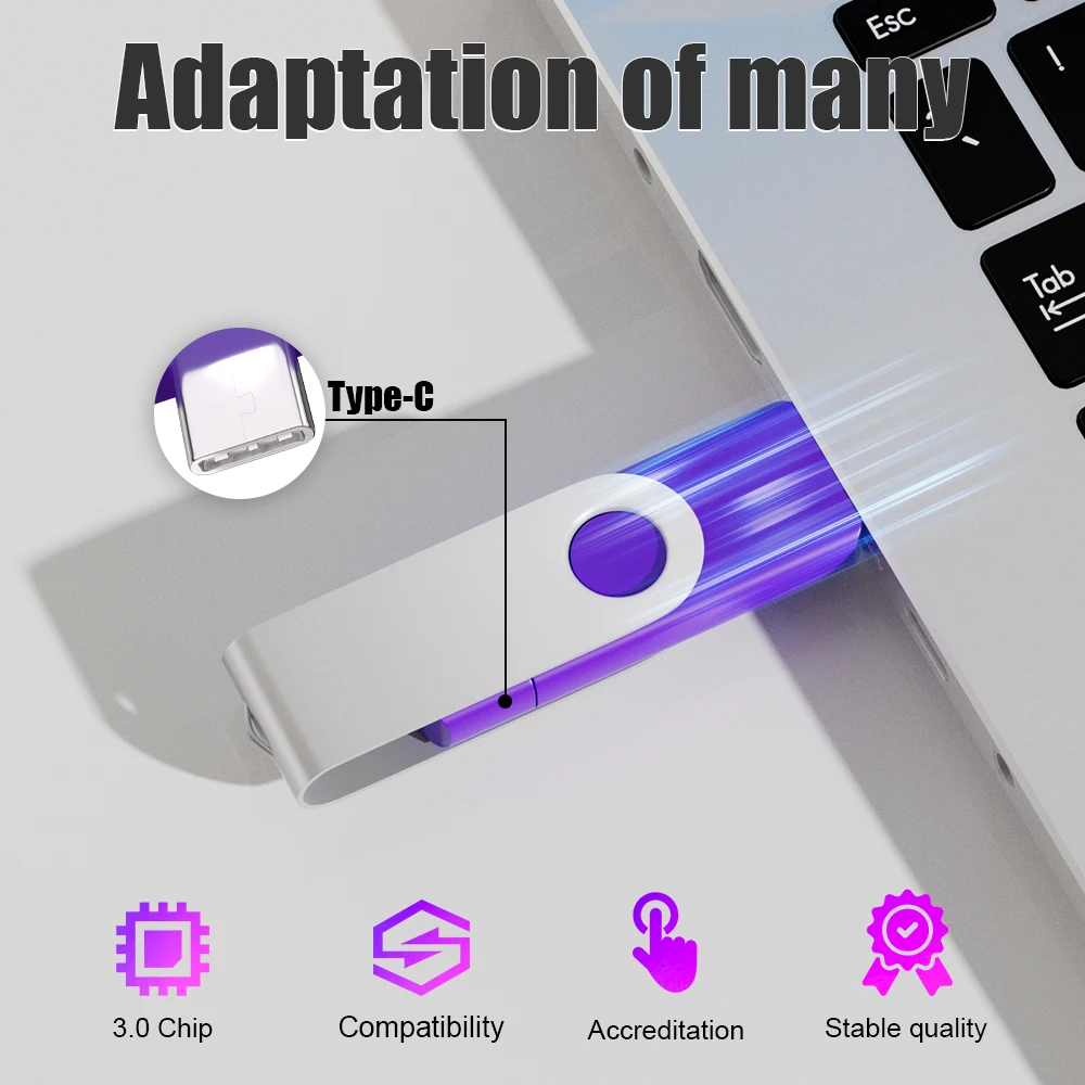 Obrotowy pendrive USB 3.0 typu C 128 GB 32 GB 16 GB pendrive o dużej pojemności 64 GB 4G OTG 2 w 1 kreatywny prezent pendrive USB
